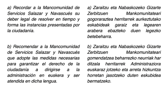 Arartekoaren gomendioa Zaraitzuko eta Nabaskozeko Mankomunitateari