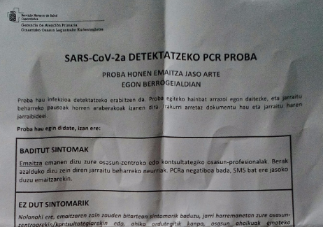 PCR probaren azalpen orria euskaratu du gobernuak