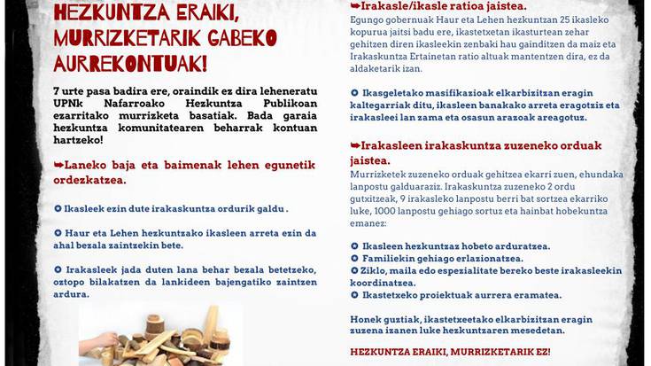 Murrizketarik gabeko Hezkuntza Burujabetzaren alde! Nafarroako sindikalgintzarekin bat