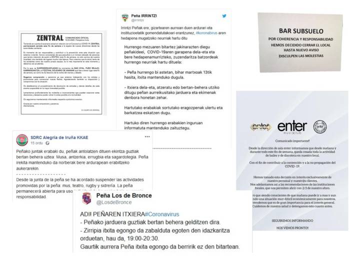 Koronabirusagatik ateak itxi dituzte taberna, kontzertu areto, peña eta elkarteek