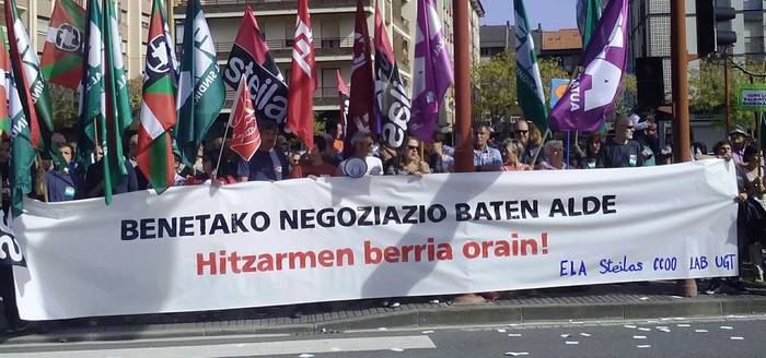 Hezkuntzan hitzarmena behar dela aldarrikatzen ari dira LAB, Steilas eta ELA